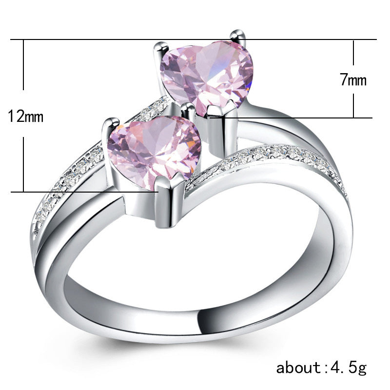 New Women's Double Heart-shaped Multicolor Ring