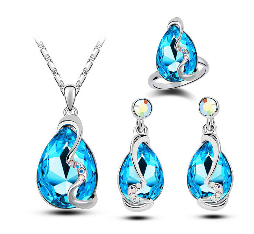 Crystal Earrings Necklace Ring Three-piece Set Suit