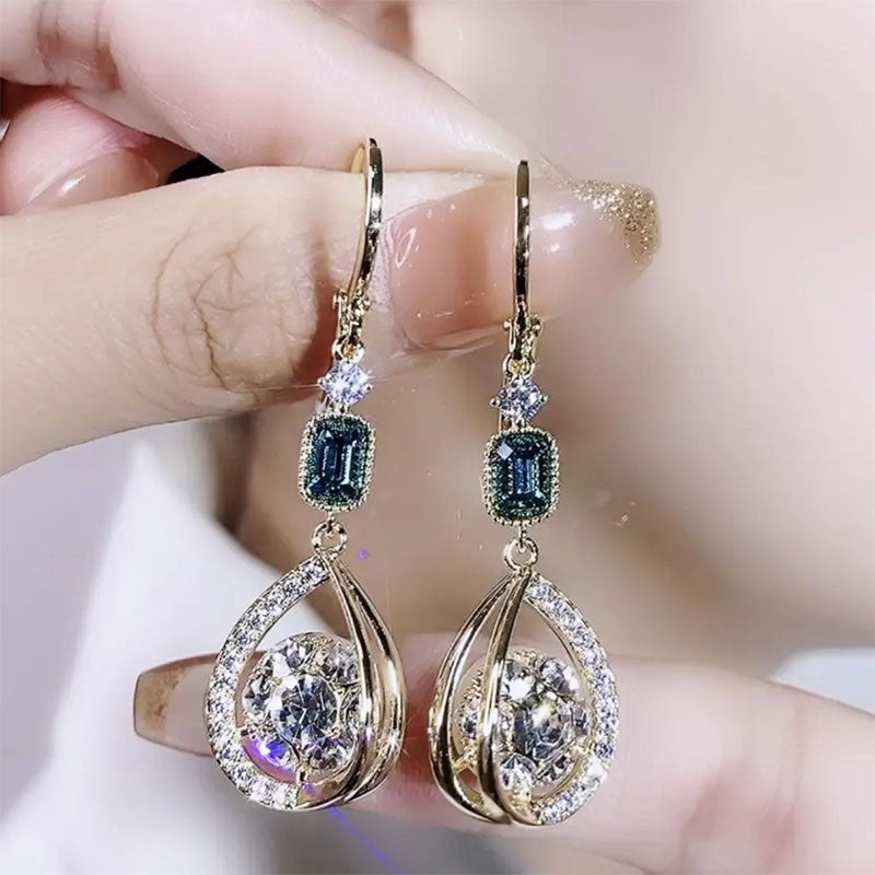 Exquisite Light Luxury High-grade Diamond-embedded Water Drop Earrings